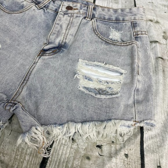 BELLE DE JOUR Light Blue Ripped Cutoff Short Large - Picture 7 of 16